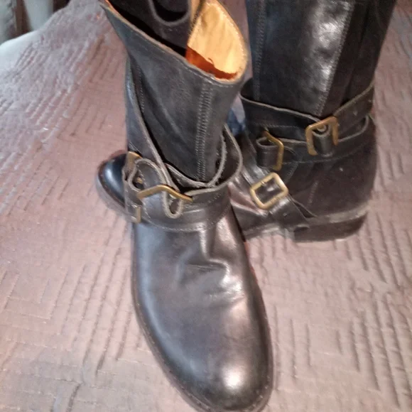 Fiorentini Baker Italy Black Leather Buckle Boots - Picture 2 of 16